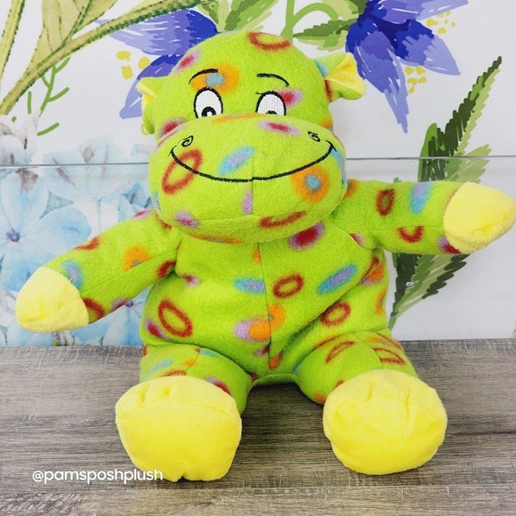 Kellytoy Hippo Hippopotamus 14" Plush Green Tye Dye Circles Stuffed Animal Green - Picture 1 of 7